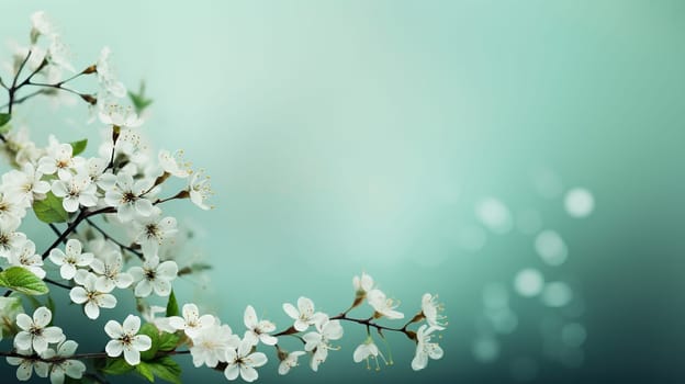 Spring bokeh background with cherry blossom branch. Spring, summer background.