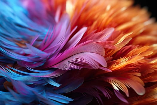Abstract background with bright colored feathers of birds, screensaver, wallpaper for gadget.
