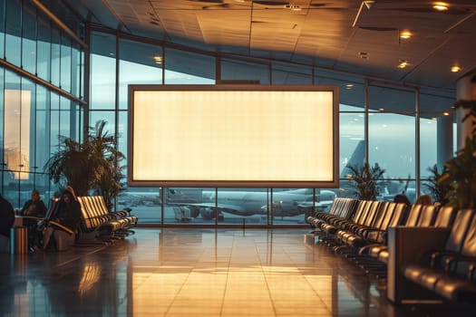 Billboard for advertisement in passenger hall at airport. Generative AI.