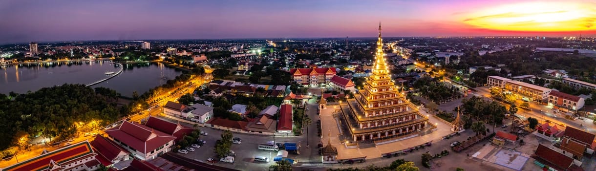 Aerial view of Wat Nong Waeng, also known as Phra Mahathat Kaen Nakhon, in Khon Kaen, Thailand, south east asia