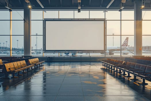 Billboard for advertisement in passenger hall at airport. Generative AI.