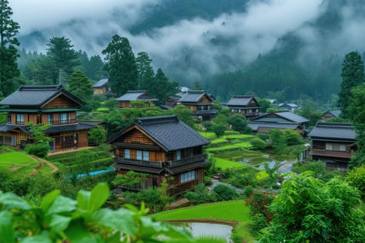 Landscape Mountain in japan. Generative AI.