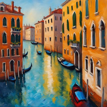 AI generated oil painting of Venice architecture and water canal.