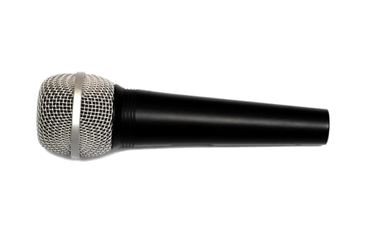 The Black microphone close up, isolate on a white background