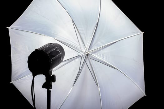 Photo flash and white reflector close up in the dark