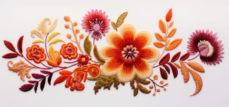 Embroidered Floral Textile Design: Intricate Crafted Artwork on Vintage Linen
