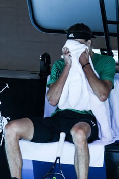 MELBOURNE, AUSTRALIA - JANUARY 11: Alexander Zverev of Germany completes a training session ahead of the 2024 Australian Open at Melbourne Park on January 11, 2024 in Melbourne, Australia.