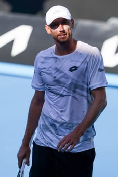 MELBOURNE, AUSTRALIA - JANUARY 11: John Millman of Australia whilst playing Alex Molčan of Slovakia in qualifying ahead of the 2024 Australian Open at Melbourne Park on January 11, 2024 in Melbourne, Australia.