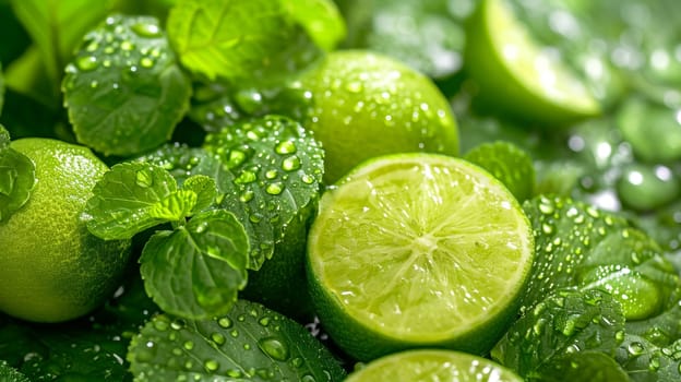 Fresh lime on wooden background. selective focus. Food Generative AI,