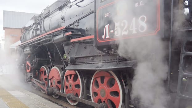 Wheels of an old Soviet steam locomotive