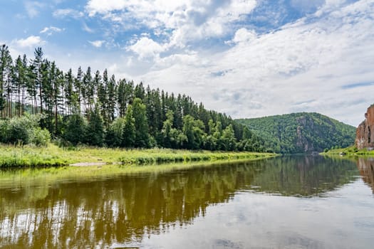 The nature of the South Urals. Beautiful mountains and river. Russia