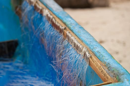 Hundreds of fishing hooks attached to the wooden boat, zanzibar, Tanzania.