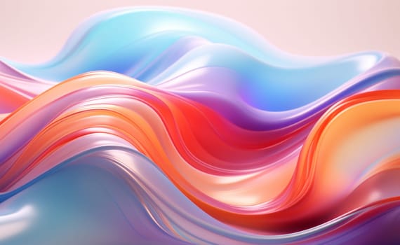 Cutting Edge Harmony 3D Lustrous Glass Ribbon on a Ivory Abstract Backdrop with Dynamic Holographic Waves, Unveiling an Enchanting Banner Background and Wallpaper. High quality photo
