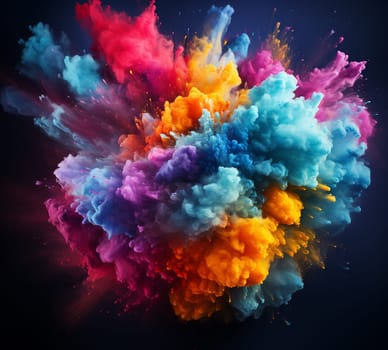 Abstract bright colorful powder on black background. Colored paint brushes. . High quality photo