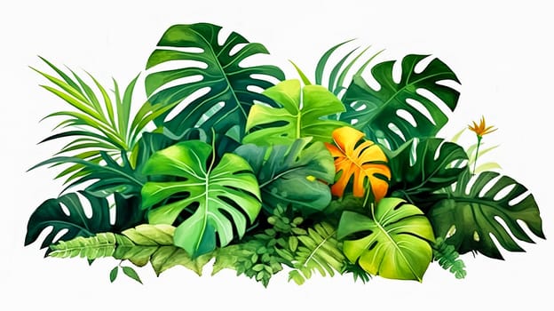 Embrace Summer Vibes, Dive into the season with this abstract jungle illustration. Exotic leaves, vibrant colors a perfect backdrop for your summer designs and banners.