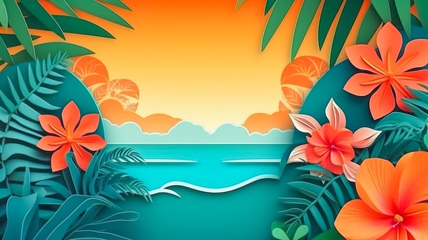 Sun-kissed serenity. Dive into this beachscape illustration capturing the essence of a sunny day. Crystal clear seas and a tranquil outdoor travel scene await!