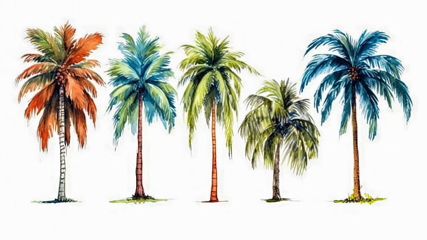 Create a lively oasis with our palm trees illustration on a white background. Vibrant and versatile, perfect for summer designs, invitations, and tropical-themed projects.