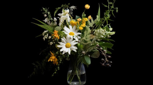A charming bouquet of wildflowers gracefully arranged in a vase, adding a touch of natural beauty and rustic elegance to any space.