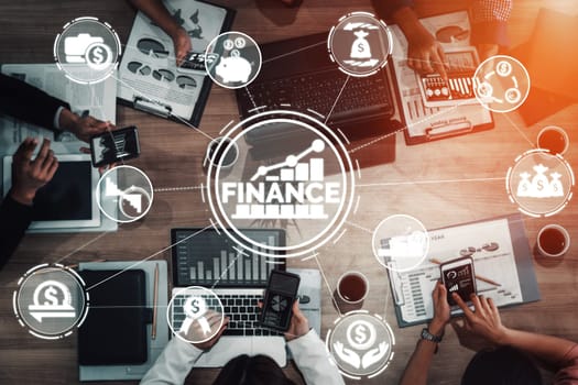 Finance and Money Transaction Technology Concept. Icon Graphic interface showing fintech trade exchange, profit statistics analysis and market analyst service in modern computer application. uds