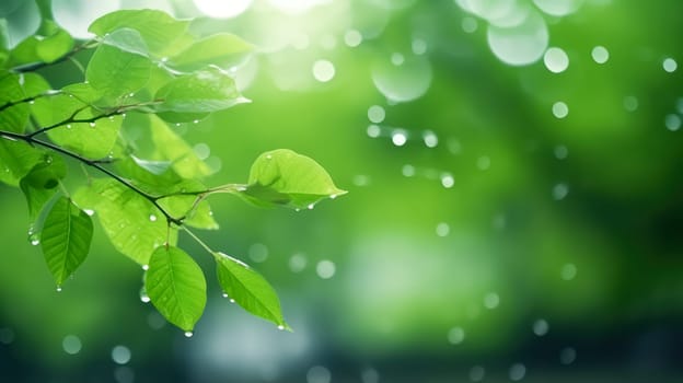 Lush green beech tree leaves thrive in the forest on a sunny day, presenting a serene image against a softly blurred natural background.