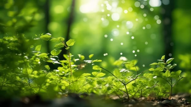 Lush green beech tree leaves thrive in the forest on a sunny day, presenting a serene image against a softly blurred natural background.