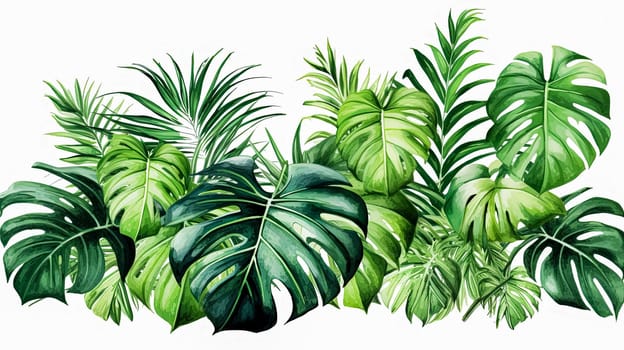 Embrace Summer Vibes, Dive into the season with this abstract jungle illustration. Exotic leaves, vibrant colors a perfect backdrop for your summer designs and banners.