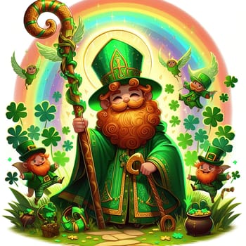 Man in green with beard for St. Patrick's Day. Generative AI. High quality illustration