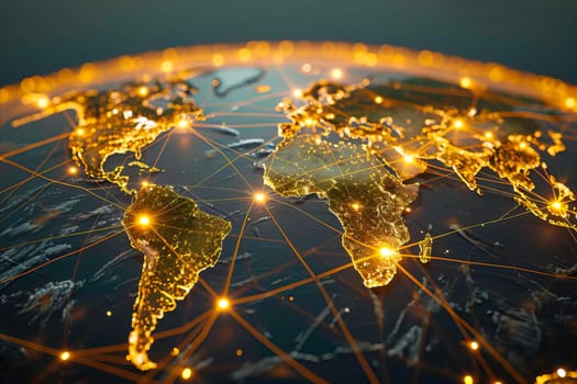 A World Map with Internet Network Connection Lines