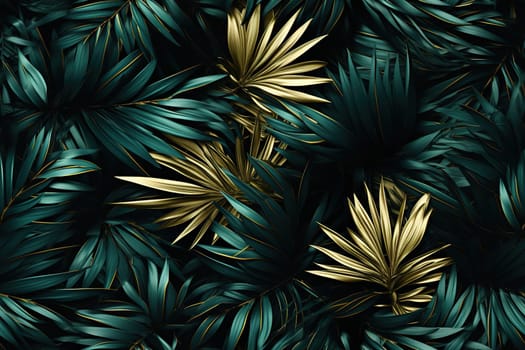 Dark green background with tropical leaves. Summer background.