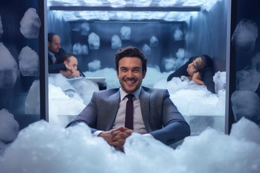 Calm happy and relax businessman in frost office room comeliness