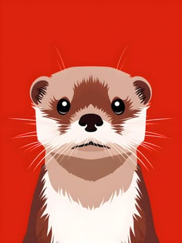 Detailed portarit illustration of an otter's face on a red background - generative AI