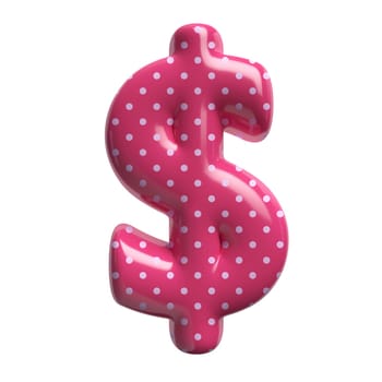 Polka dot dollar currency sign - 3d pink retro business symbol isolated on white background. This alphabet is perfect for creative illustrations related to Fashion, retro design, decoration.
