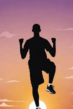 Running man silhouette on sunset background. Vector illustration for sport design.Vector illustration of a runner on sunset background with space for text.Sport and healthy lifestyle concept.