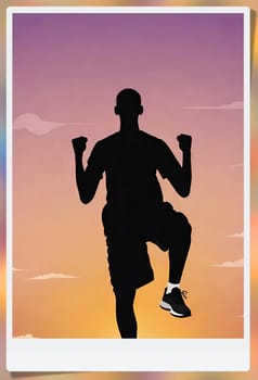 Running man silhouette on sunset background. Vector illustration for sport design.Vector illustration of a runner on sunset background with space for text.Sport and healthy lifestyle concept.