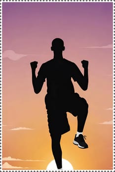 Running man silhouette on sunset background. Vector illustration for sport design.Vector illustration of a runner on sunset background with space for text.Sport and healthy lifestyle concept.