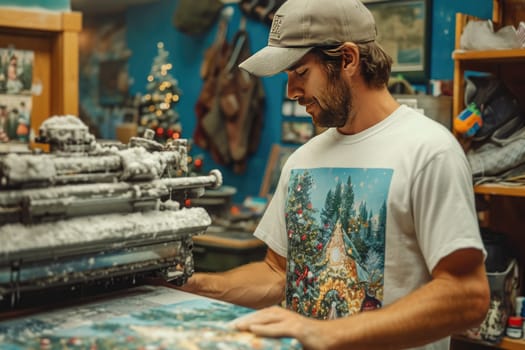 A person with focus applies a unique design on a t-shirt through the printing method, embodying creativity in wearable art.