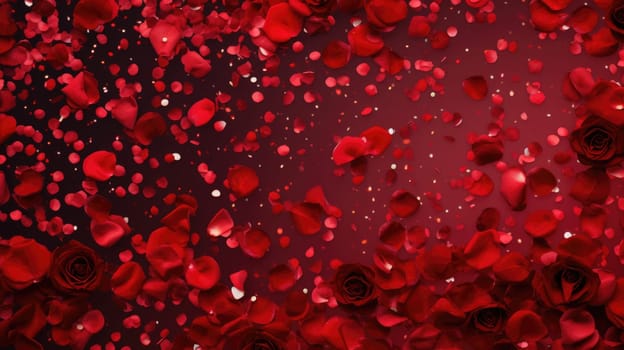 Red roses petals and sprinkles confetti for a holiday celebration 14th februaryAI