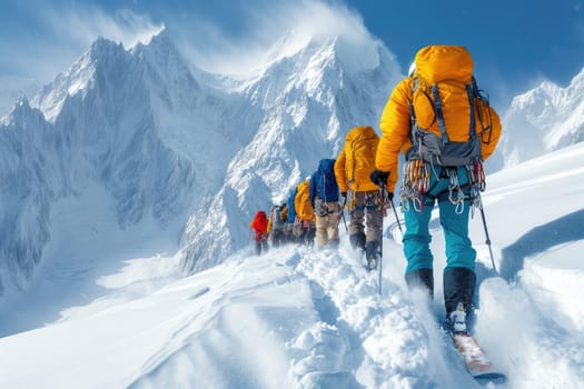 Climbers are equipped for winter climbing in the mountains