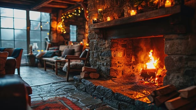 Photo of a cozy hearth creating an atmosphere of comfort and warmth for a family dinner
