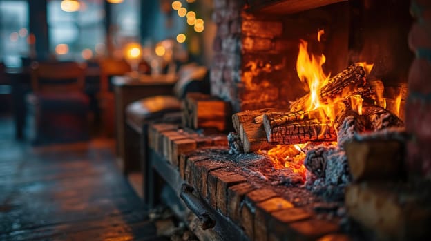 And the photo depicts the hearth, which has become a symbol of comfort and family warmth for evening gatherings in a cozy house.