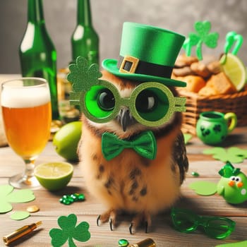 Funny owl for St. Patrick's Day. Generative AI. High quality illustration