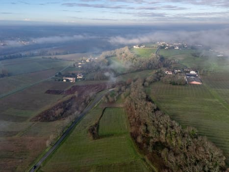 AERIAL VIEW SAINTE-CROIX-DU-MONT, VILLAGE AND ITS VINEYARD, BORDEAUX VINEYARD, GIRONDE, FRANCE, High quality 4k footage