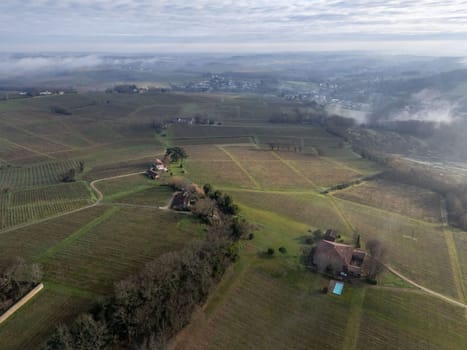 AERIAL VIEW SAINTE-CROIX-DU-MONT, VILLAGE AND ITS VINEYARD, BORDEAUX VINEYARD, GIRONDE, FRANCE, High quality 4k footage