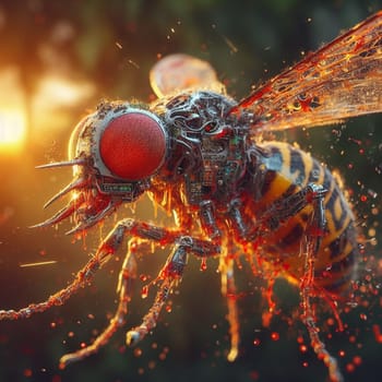 genetically modified macro closeup of nano robot engineered weapon mosquito in action concept design depopulation evil plan generative ai art