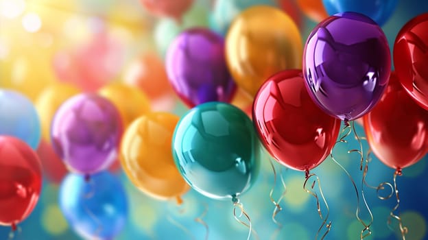 Beautiful happy birthday background with balloons. Holidays selective focus. Generative AI,