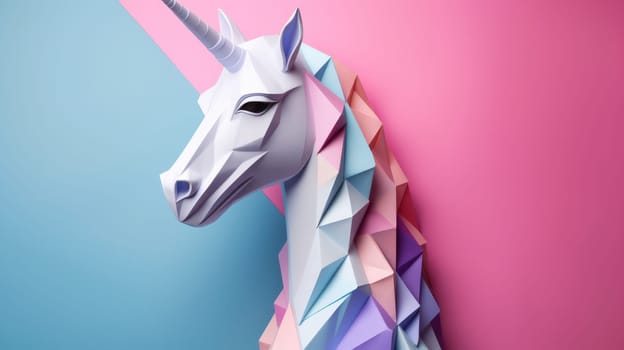 Unicorn Horse Fantasy: A Pink Geometric Paper Art Design on a Colorful Textured Background