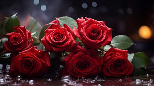 beautiful red roses. selective focus. nature Generative AI,