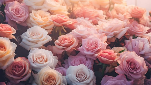 Beautiful roses in light colors. Selective Focus. nature Generative AI,