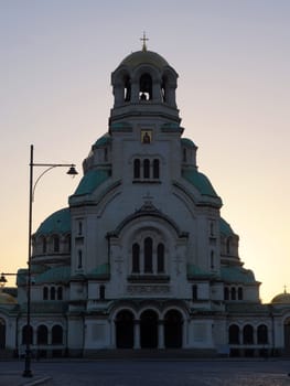 Alexander Nevsky Cathedral in Sofia Bulgaria at dawn.