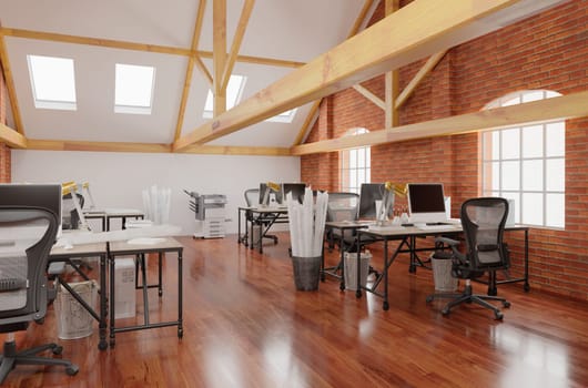 Modern bright coworking office interior. 3d rendering mock up toned image